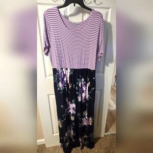 White Birch Striped and Floral Maxi Dress